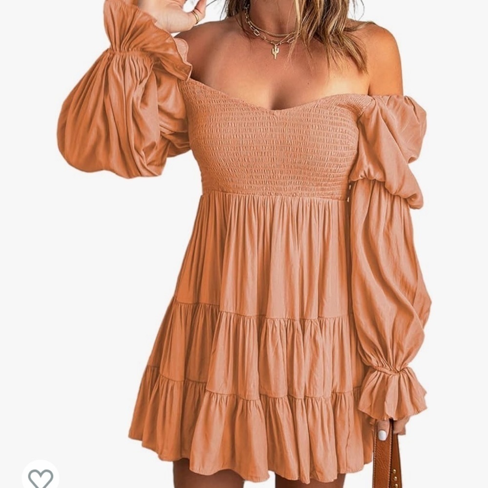 Elegant Off The Shoulder V Neck Long Sleeve Ruffle Flowy Mini Short Skater Dress